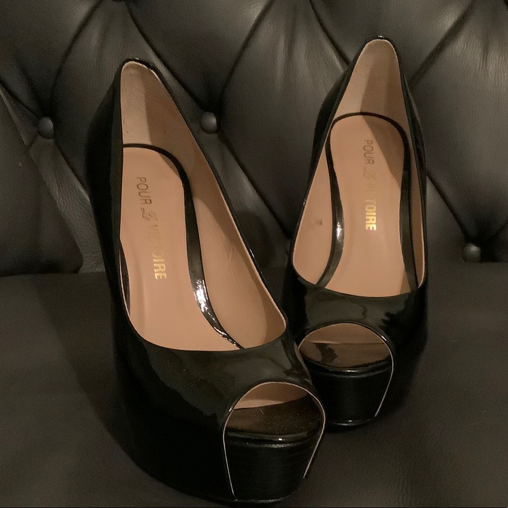 Black platform peek a boo heels